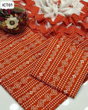 Chunri Lawn Shirt And Trouser With Chiffon Cutwork Cross Stitch Embroidered Dupatta 3PC Dress