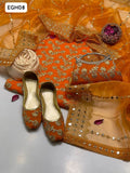 Crinkle Chiffon Fabric Marble And Gotta Embroidery Work Shirt With Tissue Organza Fabric 9Mm Panni Sheesha Embroidery With Heavy Pallu Embroidery Work Dupatta And Self Embossed Masuri Trouser 3Pc Dress With Matching Khussa & Matching Clutch As A Gift