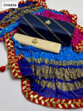 Silk Lehar Shirt Along With Pure Indian Chunari Silk Multi 4 Side Border Dupatta And Masrori Trouser 3Pc Dress With Button Included
