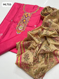 Kataan Silk Fabric Computer Embroidered Work Shirt With Masori Digital Print And Kataan Silk Plain Trouser 3Pc Dress