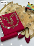 Kataan Fabric Mirror Work Shirt With Along Net Mirror Work Duppata And Plain Kataan Trouser 3Pc Dress With Khussa As a Gift