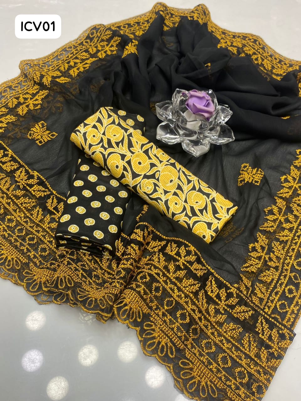 Lawn Fabric Printed Shirt And Trouser With Cutwork Embroidered Chiffon Duppatta 3Pc Dress