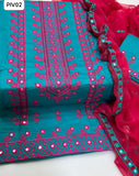 Lawn Fabric Cross Stitch 9Mm Embroidery Work Shirt With Krincle Chiffon 9Mm Cross Stitch Karhai Work Dupatta And Lawn Cross Stitch 9Mm Embroidery Work Trouser 3Pc Dress