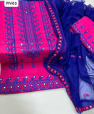 Lawn Fabric Cross Stitch 9Mm Embroidery Work Shirt With Krincle Chiffon 9Mm Cross Stitch Karhai Work Dupatta And Lawn Cross Stitch 9Mm Embroidery Work Trouser 3Pc Dress