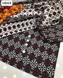 Cotton Lawn Fabric Traditonal Ajrak Print Shirt With Cotton Lawn Ajrak Print Duppata And Cotton Lawn Ajrak Print Trouser 3pc Dress With out button