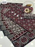 Cotton Lawn Fabric Traditonal Ajrak Print Shirt With Cotton Lawn Ajrak Print Duppata And Cotton Lawn Ajrak Print Trouser 3pc Dress With out button