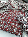 Cotton Lawn Fabric Traditonal Ajrak Print Shirt With Cotton Lawn Ajrak Print Duppata And Cotton Lawn Ajrak Print Trouser 3pc Dress With out button