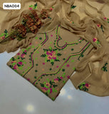 Pure Lawn Fabric Hande Embroidery Mixed Design Neet Work With Chiffon Embroidery Dupatta And Lawn Plain Trouser 3Pc Dress