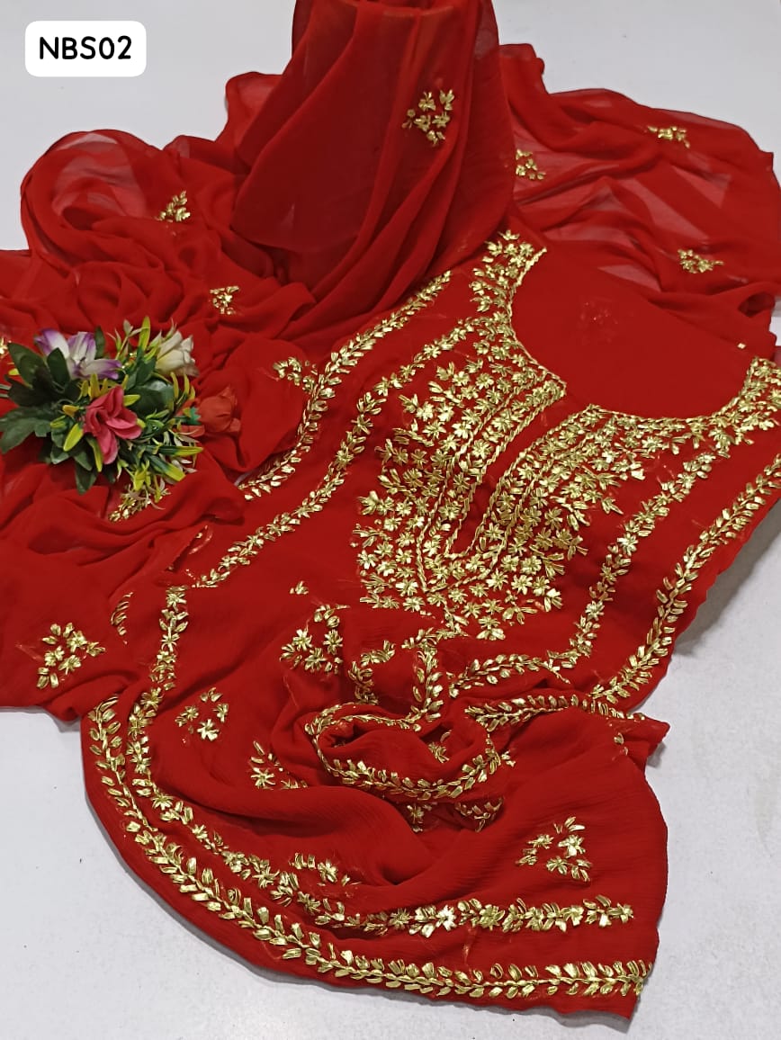 Bamber Chiffon Fabric Antique Fancy Hand Made Gotta Gala Duble Bail Forant With Same Colour Embroided Boti Chiffon Dupatta 2Pc Dress