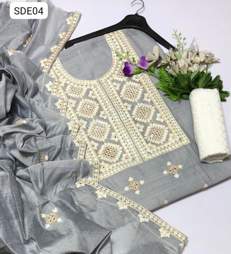 Paper Cotton Fabric Computer Taar Kashi 9mm Embroidery Work Shirt With Paper Cotton 2 Sides Border Embroidery Dupatta And Chicken Kari Trouser 3 Pc Dress