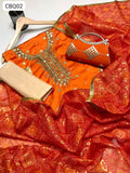 Shamoz Silk Mirror work Shirt with cotton Khaadi Chonri Dupata and Masori Trouser with clutch 3pc Dress