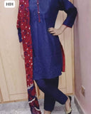 Cotton Bareeza Shirt With Cotton Bareeze Chicken Trouser And Ajrak Print Chiffon Dupatta 3Pc Dress With 3 Baton