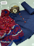 Cotton Bareeza Shirt With Cotton Bareeze Chicken Trouser And Ajrak Print Chiffon Dupatta 3Pc Dress With 3 Baton