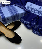Lawn Cotton Fabric Karhai Cross Stitch Embrodery Work Shirt With Krincle Chiffon Dupatta And Lawn Cotton Cross Stitch Embrodery Trouser 3Pc Dress