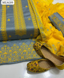 Lawn Cotton Fabric Karhai Cross Stitch Embrodery Work Shirt With Krincle Chiffon Dupatta And Lawn Cotton Cross Stitch Embrodery Trouser 3Pc Dress