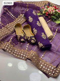 Organza Fabric Jhumka Work Shirt With Along Tissue Paani Shesha Work Duppatta And Masoori Trouser 3Pc Dress With Khussa As a Gift