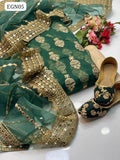 Organza Fabric Jhumka Work Shirt With Along Tissue Paani Shesha Work Duppatta And Masoori Trouser 3Pc Dress With Khussa As a Gift