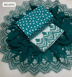 Lawn Fabric Print Shirt With Krincle Chiffon 2 side work karhai Dupatta And Lawn Karhai Trouser 3Pc Dress