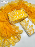 Lawn Fabric Print Shirt With Krincle Chiffon 2 side work karhai Dupatta And Lawn Karhai Trouser 3Pc Dress