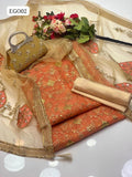 Organza Fabric Front Jaal Work Shirt With Net Aplic Work Duppata And Masoori Silk Trouser With Beautiful Clutch As a Gift