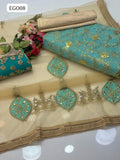 Organza Fabric Front Jaal Work Shirt With Net Aplic Work Duppata And Masoori Silk Trouser With Beautiful Clutch As a Gift