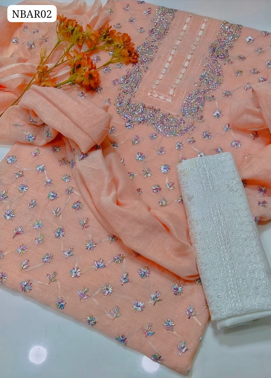 Paper Cotton Hande Made Tarkashi Gala And Gota Embroidery Jall Botiq Style Shirt With Paper Cotton Gota Embroidery Dupatta And Lawn Chiken Kari Trouser 3Pc Dress