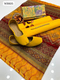 Pure Indian Emblazon Silk Fabric Plain Shirt With Pure Indian Soft Net Digital Print Dupatta And Pure Indian Silk Plain Trouser 3Pc Dress With Same Khussa And Purse