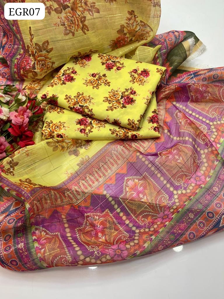 Monar Lawn Fabric Digital Print Shirt And Digital Print Trouser Along With Digital Print Monar Duppata 3 Pc Dress