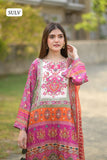 Premium Quality Swiss Lawn Fabric Multi Coloured Digital Printed Shirt With Digital Printed Premium Quality Chiffon Dupatta And Swiss Lawn Plain Dyed Trouser 3Pc Dress