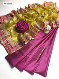 Kataan Fabric Plain Shirt With Organza Full Heavy Sitara Embroidery With Four Border Lace Dupatta And Kataan Plain Trouser 3 Pc Dress With Neckline As a Gift