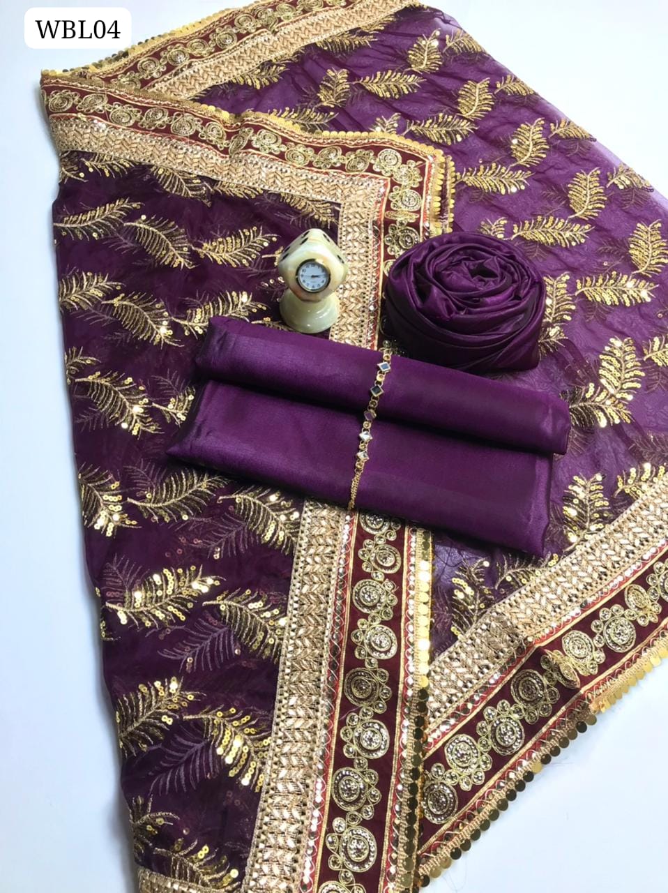 Kataan Fabric Plain Shirt With Organza Full Heavy Sitara Embroidery With Four Border Lace Dupatta And Kataan Plain Trouser 3 Pc Dress With Neckline As a Gift