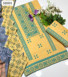 Khaadi Cotton Fabric Machine Cross Stich Embroidery Galla Daman Work Shirt With Khaddi Cotton Printed Dupatta And Khaddi Cotton Embroidery Trouser 3Pc Dress