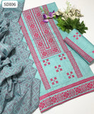 Khaadi Cotton Fabric Machine Cross Stich Embroidery Galla Daman Work Shirt With Khaddi Cotton Printed Dupatta And Khaddi Cotton Embroidery Trouser 3Pc Dress