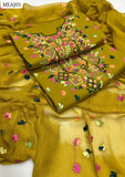 Lawn Fabric Karhai Handmade Embroidery Work Shirt With Chiffon Embroidery Dupatta And Lawn Plain Trouser 3Pc Dress