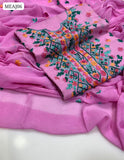 Lawn Fabric Karhai Handmade Embroidery Work Shirt With Chiffon Embroidery Dupatta And Lawn Plain Trouser 3Pc Dress