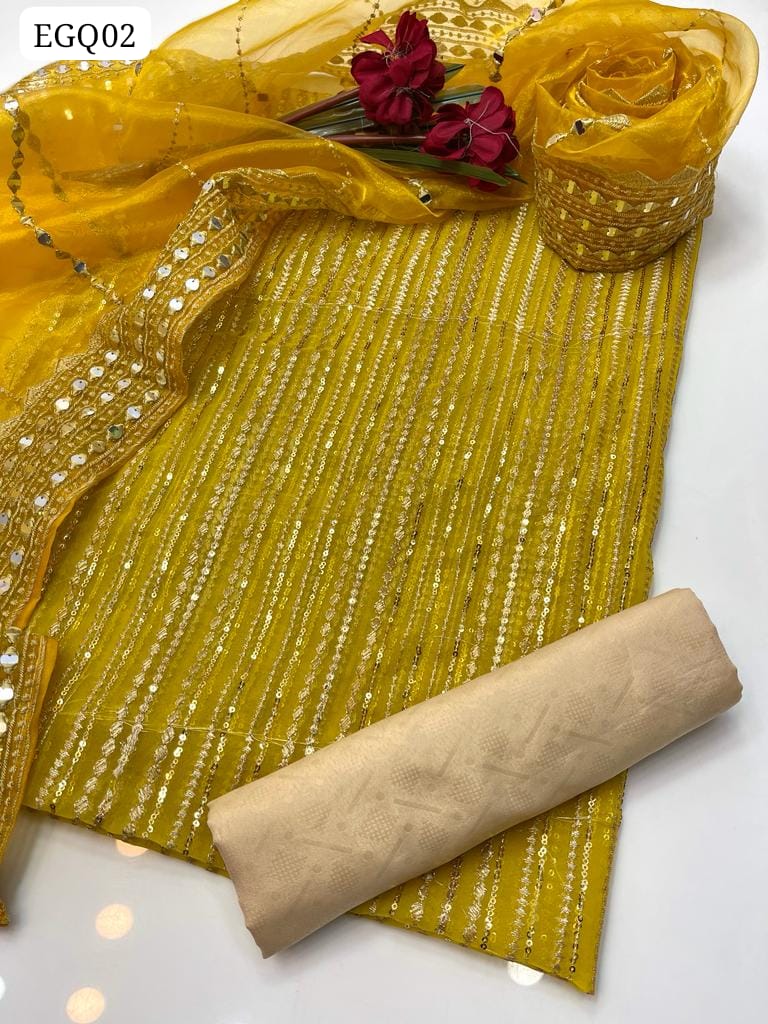 Organza Fabric Lining Jaal Work Shirt With Organza Tissue Paani Shesha Work Duppata And Masoori Plain Trouser 3Pc Dress With Beautiful Khussa