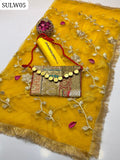 Plain Kattan Silk Fabric Shirt & Trouser And Net Dori Gotta Work Charri Style Flower Dupatta 4 Side Border Kiran Lass 3PC Dress