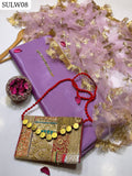Plain Kattan Silk Fabric Shirt & Trouser And Net Dori Gotta Work Charri Style Flower Dupatta 4 Side Border Kiran Lass 3PC Dress