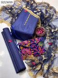 Plain Kattan Silk Fabric Shirt & Trouser And Net Dori Gotta Work Charri Style Flower Dupatta 4 Side Border Kiran Lass 3PC Dress