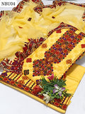 Lawn Back Ground Print Compuetr Embroided Multi Aari Blochi Gala With Daman Shirt Same Colour 4 Border Embroided Chiffon Dupatta Same Colour Embroided Trouser