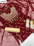 Chiffon Fabric Boti Work & Mirror Work Shirt And Chiffon Boti Work Dupatta With MAsoori Trouser 3 PC Dress