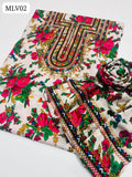 Swiss Lawn Fabric Printed Balochi Work Embroidered Shirt With Swiss Lawn Embroidered Trouser 2Pc Dress
