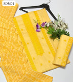 Khaadi Cotton Fabric Machine Cross Stich Embroidery Galla Daman Work Shirt With Khaddi Cotton Printed Dupatta And Khaddi Cotton Embroidery Trouser 3Pc Dress