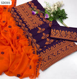 Stuff Soft Lawn Machine Cross Gala Daman EMbroidery Shirt & Embroidery Trouser With Chiffon EMbroidery Dupatta 3PC Dress