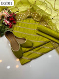 Soft SIlk All over Work Shirt & Tissue 4 Sided Border Work Dupatta With Same Kaattan Trouser 3PC Dress