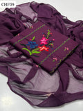 Shirt Lawn Handmade Embroidery Crosstich Gala Kurta Design Work With Chiffon Embroidery Duppata & Lawn Trouser