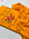 Shirt Lawn Handmade Embroidery Crosstich Gala Kurta Design Work With Chiffon Embroidery Duppata & Lawn Trouser