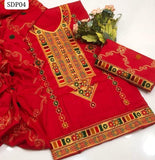Linen Machine Aari Galla Daman Embroidery Work Shirt With Linen Jaal Embroidery Dupatta And Linen Embroidery Trouser 3Pc Dress