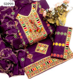 Linen Machine Aari Galla Daman Embroidery Work Shirt With Linen Jaal Embroidery Dupatta And Linen Embroidery Trouser 3Pc Dress