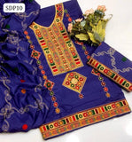 Linen Machine Aari Galla Daman Embroidery Work Shirt With Linen Jaal Embroidery Dupatta And Linen Embroidery Trouser 3Pc Dress